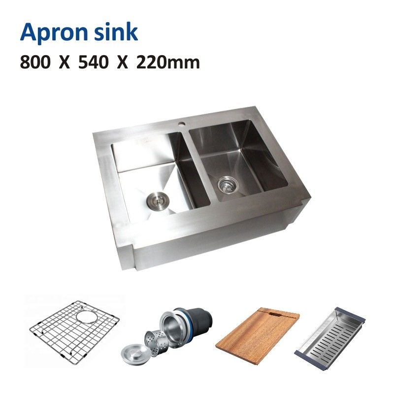 16 Gauge Brushed 31 Inch Undermount Apron Kitchen Sink Double Bowl 80x54