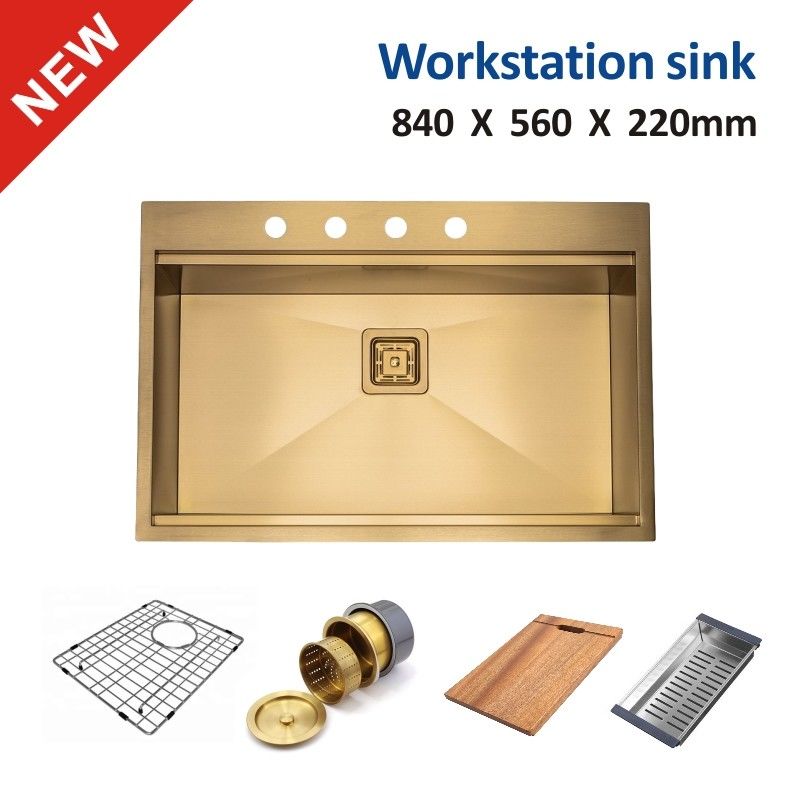 33 Inch Workstation Sink , 84x56 Stainless Steel Topmount Sink Glod Drop In