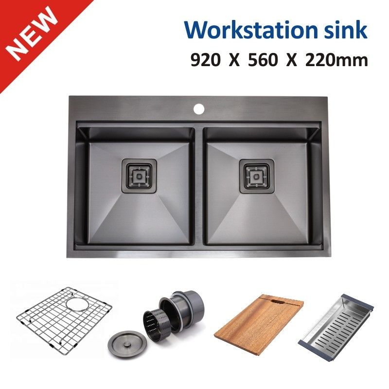 Drop In 36 Stainless Steel Top Mount DoubleBar Sink 16 Gauge Black