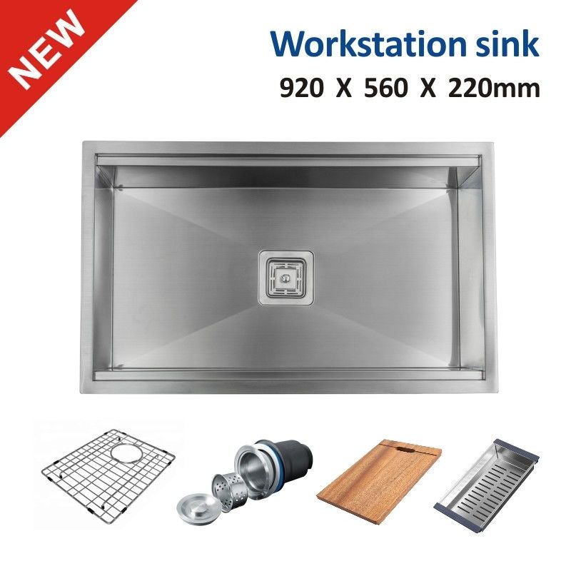 16 Gauge Workstation Sink , Brushed Single Bowl Drop In Sink