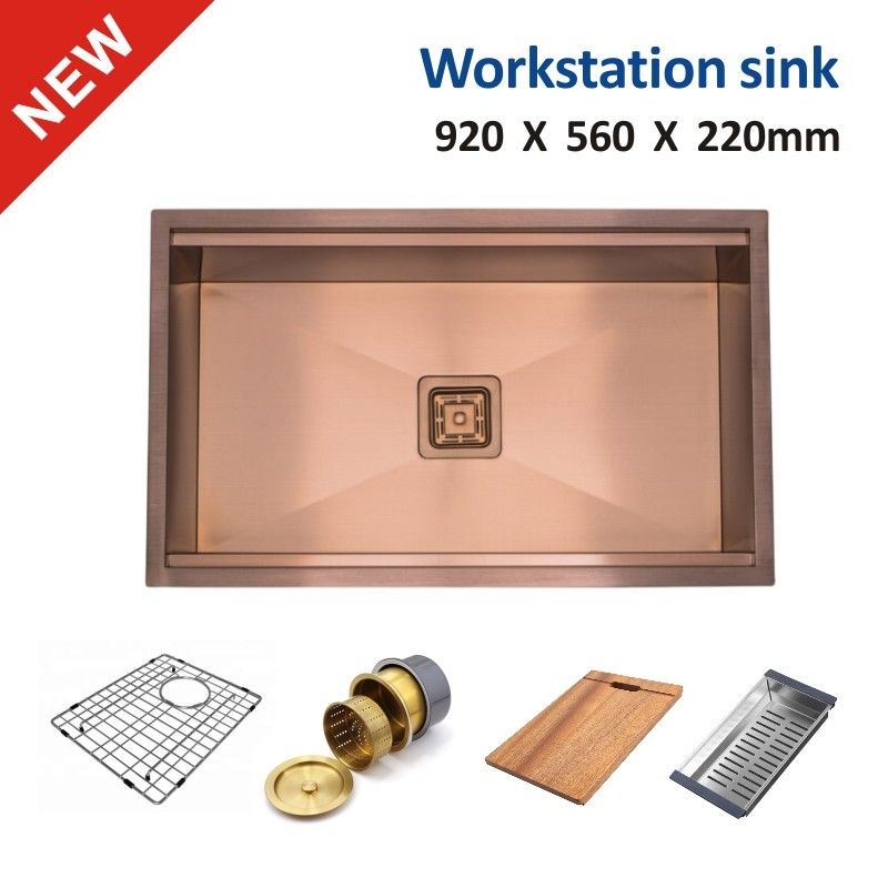 Single Bowl Copper Workstation Sink 36' Undermount Drop In 92x56