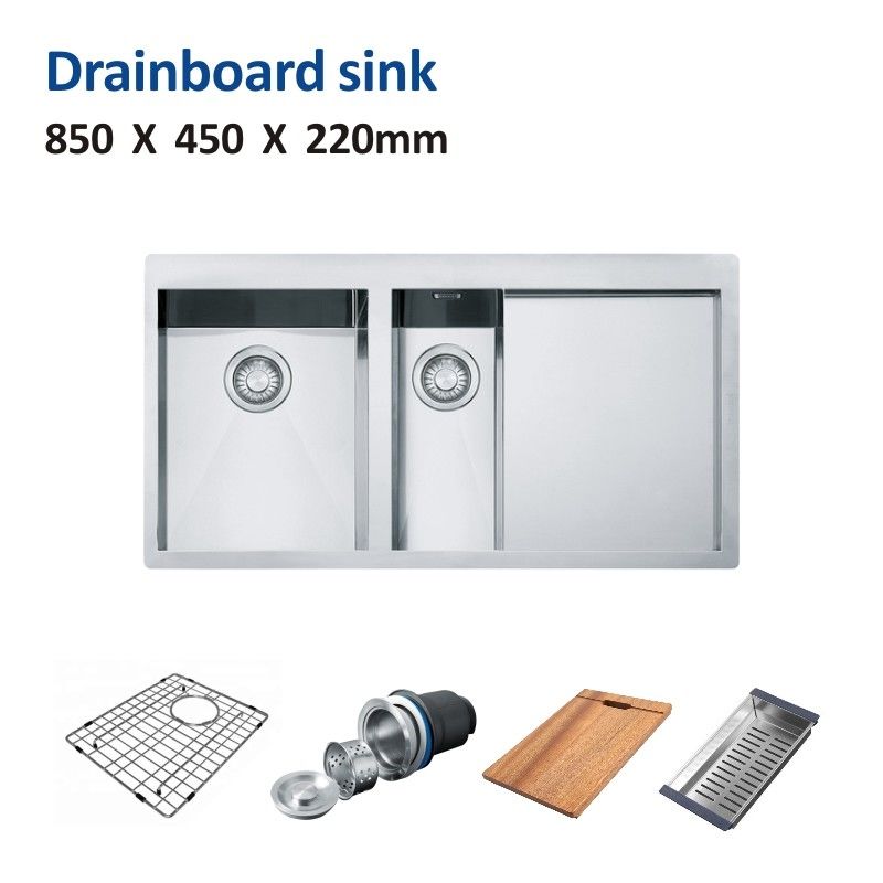 28 Inch Drainboard Kitchen Sink Topmount Double Bowl 16 Gauge 85x45