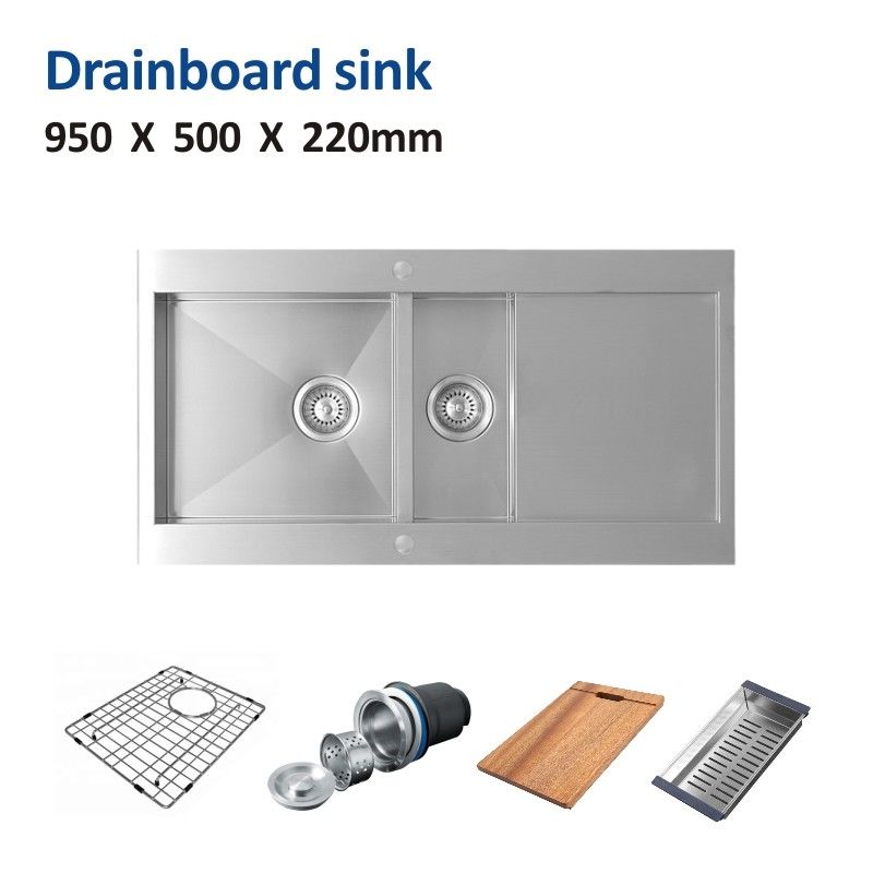38inch Brushed Top Mount Kitchen Sink 16 Gauge Double Bowl 95x50