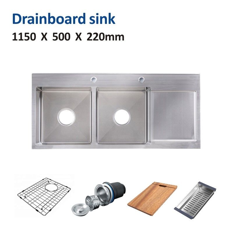 16 Gauge Drainboard Kitchen Sink , 350mm Top Mount Apron Front Sink