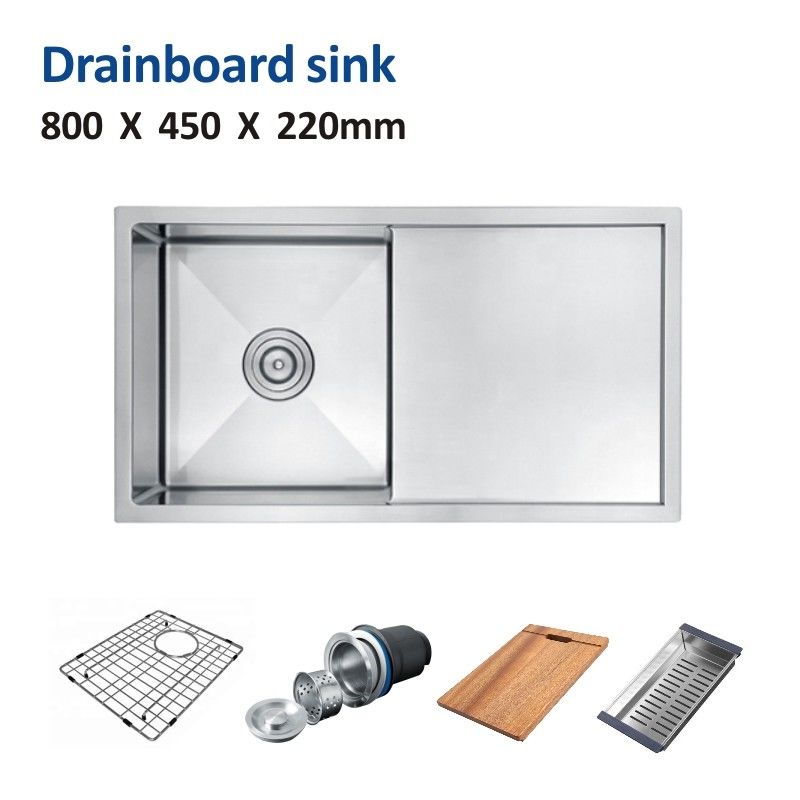 16 Gauge 32 Undermount Single Bowl Kitchen Sink With Drainboard 80x45