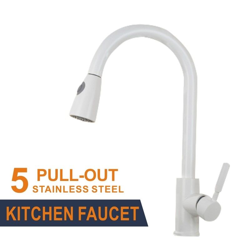 White Stainless Steel Kitchen Faucet Mixer Two Functions Retractable Kitchen Tap