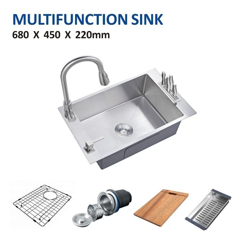 Top Mount Kitchen Multifunction Sink 27' Single Bowl With Knife Holder 68x45