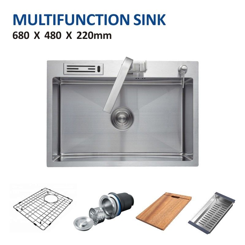 27' Undermount Single Bowl Stainless Steel Kitchen Sink 16 Gauge Knife Holder 68x48