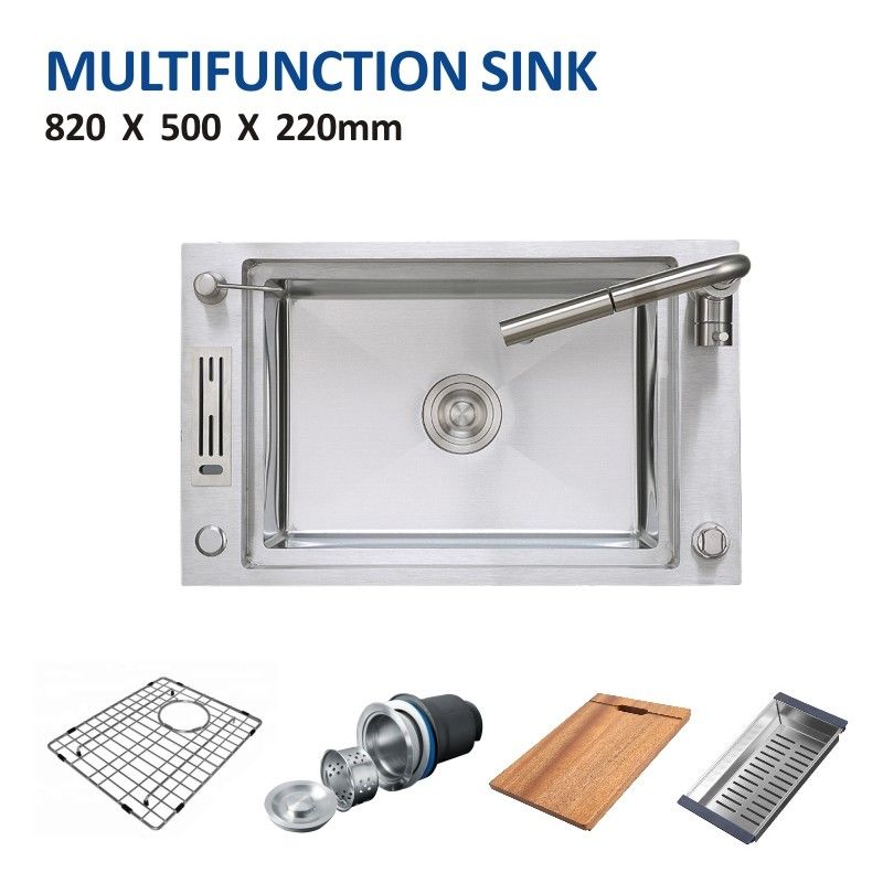 Single Bowl Apron Multifunction Sink 33' Topmount 16 Gauge Knife Holder 82x50