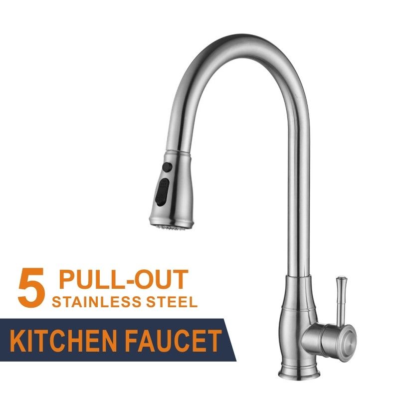 Brushed Stainless Steel Kitchen Faucet Hot Cold Pull Out Sink Mixer