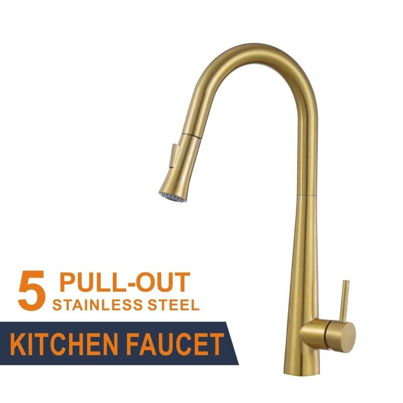 Mixer Stainless Steel Kitchen Faucet Hot Cold Gold Pull Out